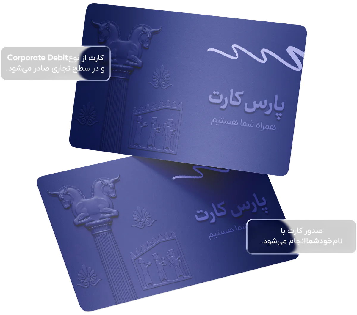 کارت‌های مجازی پارس کارت با نقش سرستون گاو دوسر تخت‌جمشید — کارت Corporate Debit با نام خود شما صادر می‌شود